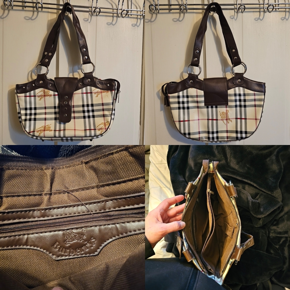 (SOLD) Burberry Plaid Shoulder Bag with Brown Accents